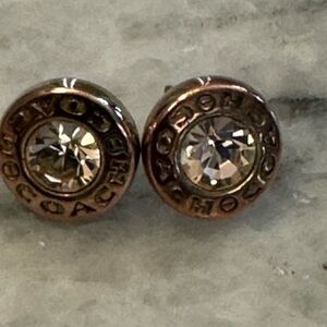 Coach Rose-Tone Logo Crystal Halo Stud Earrings
